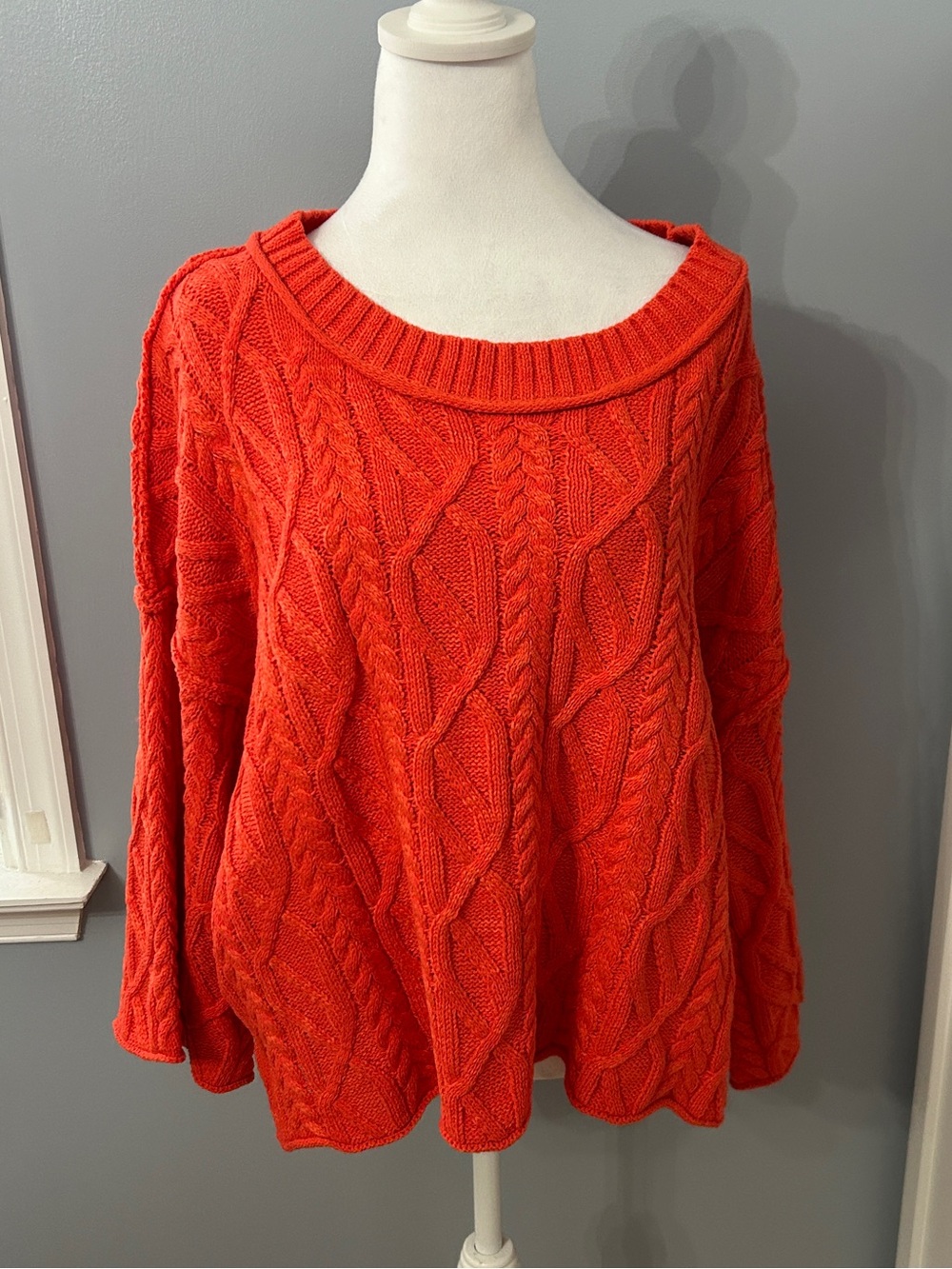 POL Oversized Chunky Cable Knit Sweater Orange Size Large NWT Off Shoulder